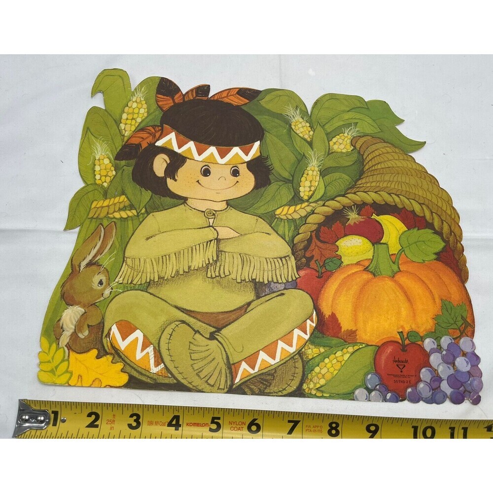 Vintage Thanksgiving Cardboard Die Cut Outs Native American Boy Hard To Find - Picture 9 of 10